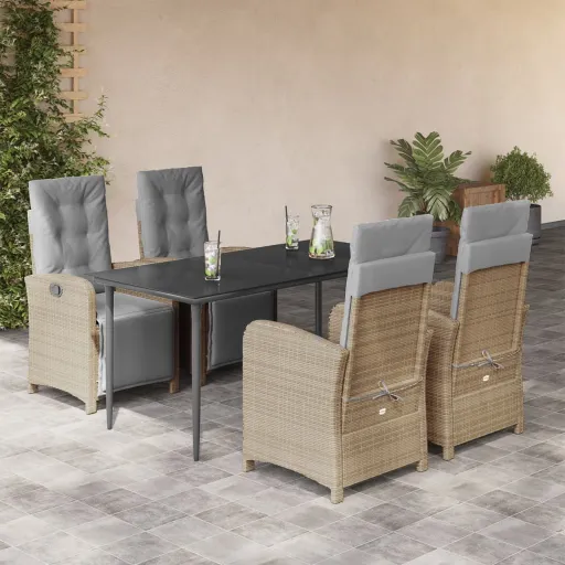 Conjunto de Jantar p/ Jardim com Almofadões Vime PE Bege (5 pcs)