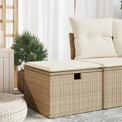 Banco de Jardim com Almofada 55x55x37 cm Vime PE Bege