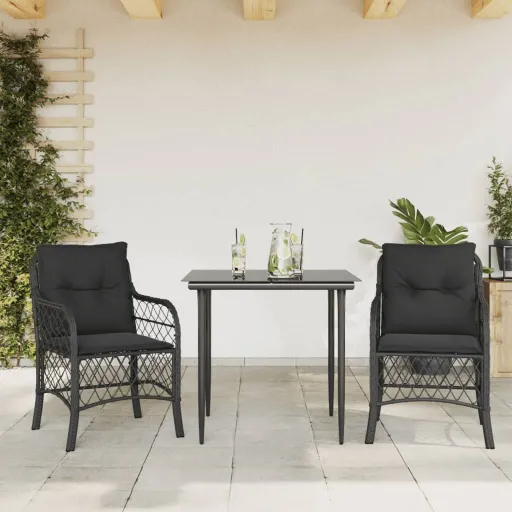 Conjunto de Bistrô com Almofadões Vime PE Preto (3 pcs)