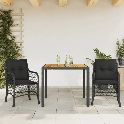 Conjunto de Bistrô com Almofadões Vime PE Preto (3 pcs)