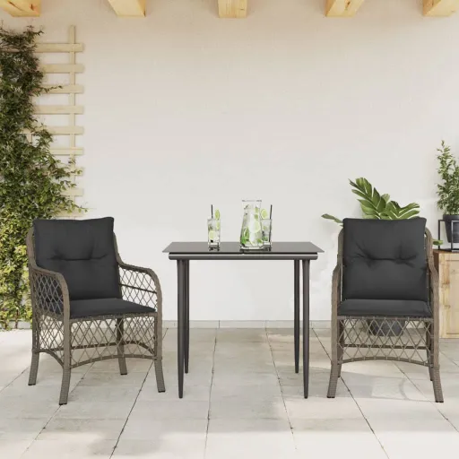 Conjunto Bistrô com Almofadões Vime PE Cinza (3 pcs)