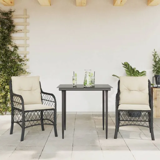 Conjunto de Bistrô com Almofadões Vime PE Preto (3 pcs)