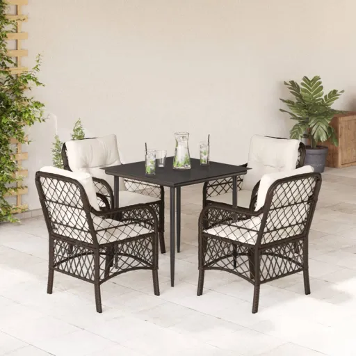 Conjunto Jantar p/ Jardim c/ Almofadões Vime PE Castanho (5 pcs)
