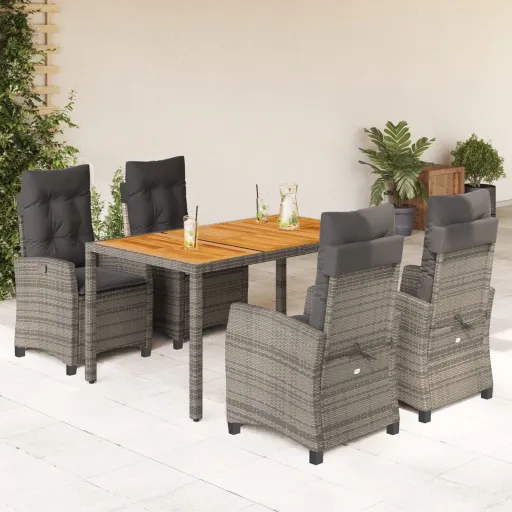 Conjunto de Jantar p/ Jardim c/ Almofadões Vime PE Cinza (5 pcs)