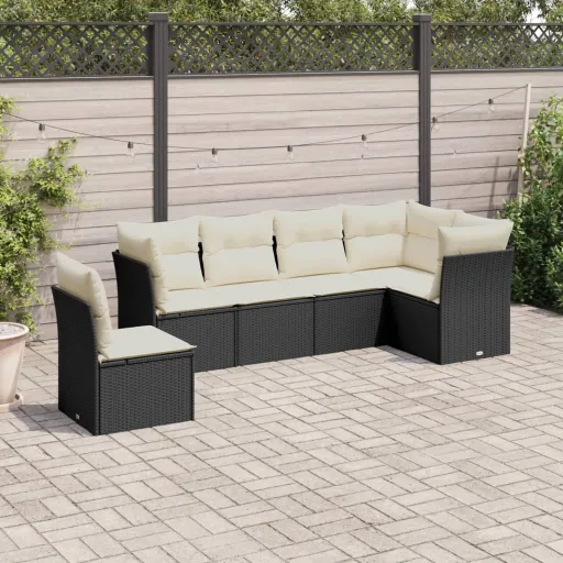 Conjunto Sofás de Jardim c/ Almofadões Vime PE Preto (6 pcs)