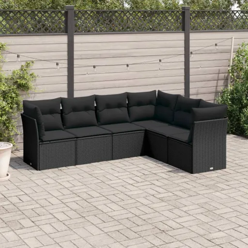 Conjunto Sofás de Jardim c/ Almofadões Vime PE Preto (6 pcs)