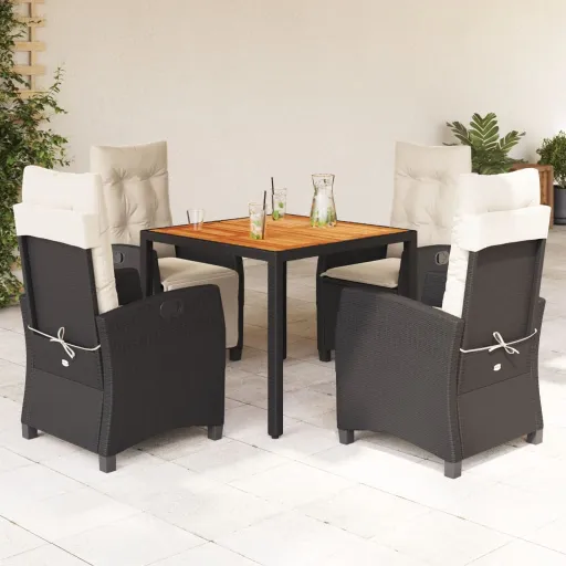 Conjunto de Jantar p/ Jardim c/ Almofadões Vime PE Preto (5 pcs)