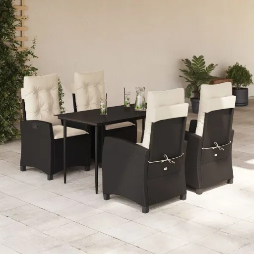 Conjunto de Jantar p/ Jardim c/ Almofadões Vime PE Preto (5 pcs)