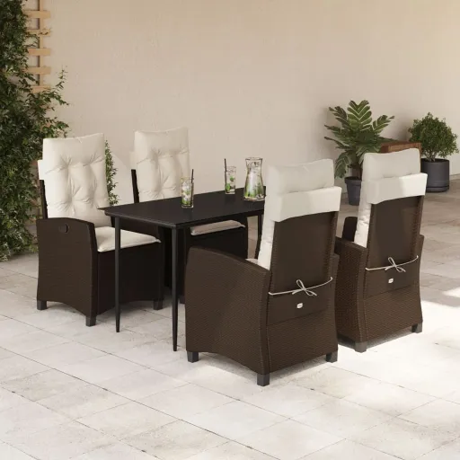 Conjunto Jantar p/ Jardim c/ Almofadões Vime PE Castanho (5 pcs)