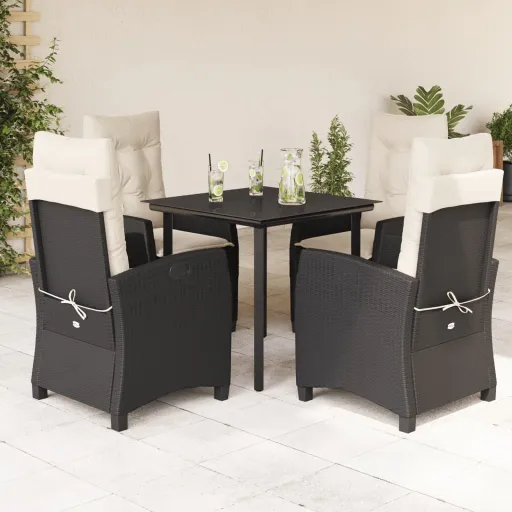 Conjunto de Jantar p/ Jardim c/ Almofadões Vime PE Preto (5 pcs)