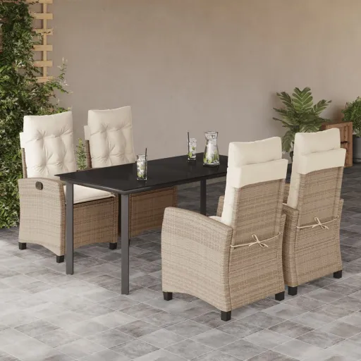 Conjunto de Jantar p/ Jardim com Almofadões Vime PE Bege (5 pcs)