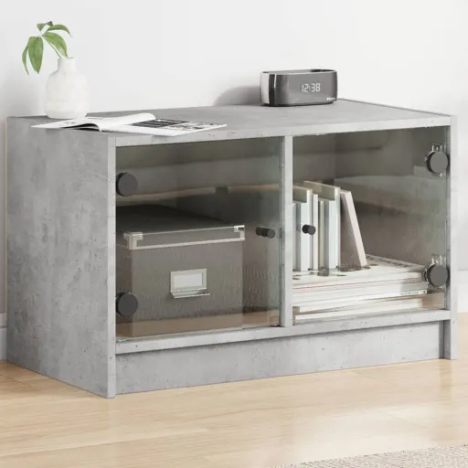 Móvel de TV c/ Portas de Vidro 68x37x42 cm Cinza Cimento