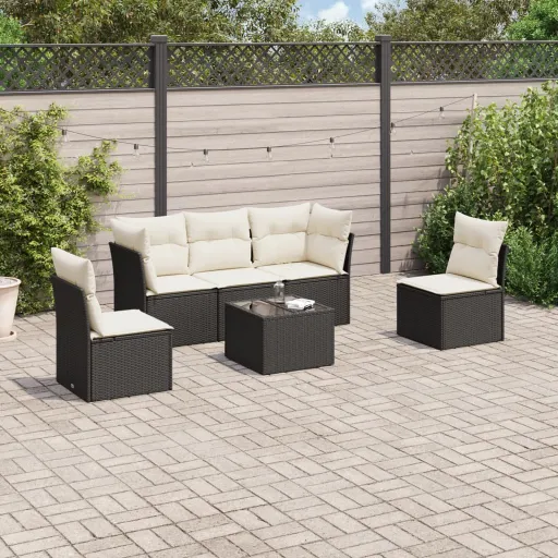 Conjunto Sofás de Jardim c/ Almofadões Vime PE Preto (6 pcs)