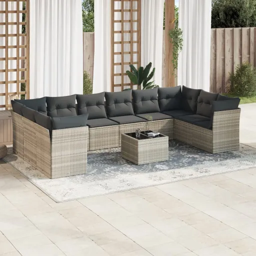 Conjunto Sofás de Jardim c/ Almofadões Vime PE Cinzento (11 pcs)