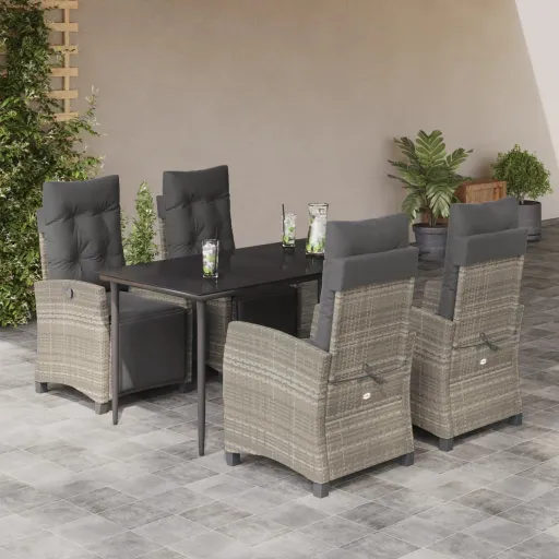 Conjunto de Jantar p/ Jardim c/ Almofadões Cinzento Claro (5 pcs)