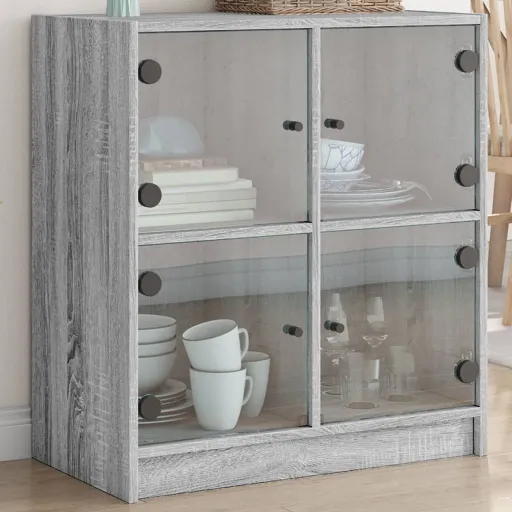 Armário de Apoio c/ Portas de Vidro 68x37x75,5 cm Cinza Sonoma