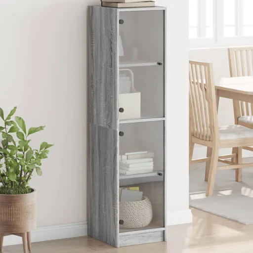 Aparador Alto c/ Portas de Vidro 35x37x142 cm Cinzento Sonoma