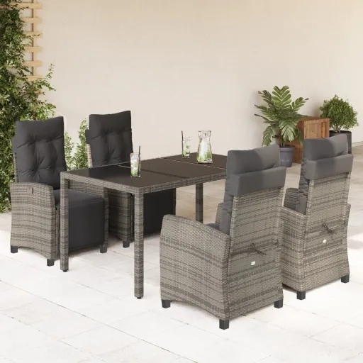 Conjunto de Jantar p/ Jardim c/ Almofadões Vime PE Cinza (5 pcs)
