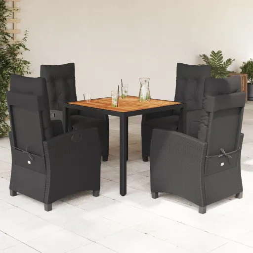Conjunto de Jantar p/ Jardim c/ Almofadões Vime PE Preto (5 pcs)