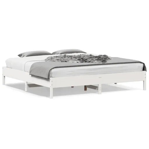 Cama Sem Colchão 200x200 cm Madeira de Pinho Maciça Branco