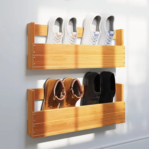 Sapateira Parede   59x8,5x23,5cm Pinho Maciço Castanho Cera (2 pcs)