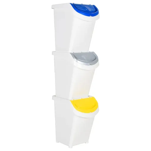 Caixotes do Lixo com Tampa Empilháveis   120 L PP Branco (3 pcs)
