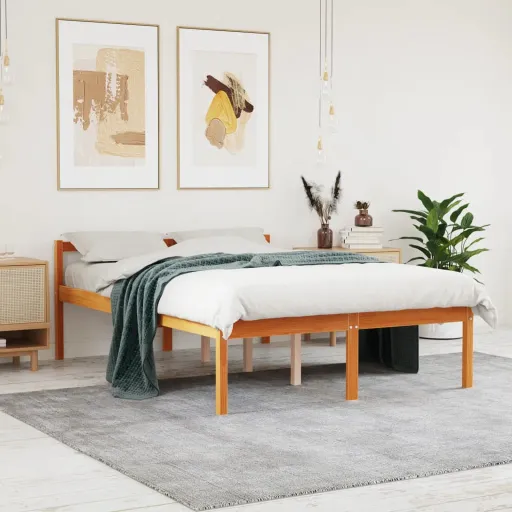 Cama para Idosos 140x200 cm Madeira Pinho Maciça Castanho Cera