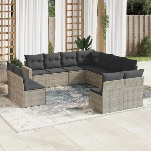 Conjunto Sofás de Jardim c/ Almofadões Vime PE Cinzento (11 pcs)