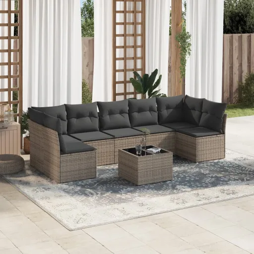 Conjunto Sofás de Jardim c/ Almofadões Vime PE Cinzento (8 pcs)