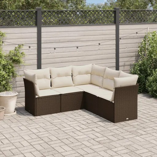 Conjunto Sofás p/ Jardim c/ Almofadões Vime PE Castanho (5 pcs)