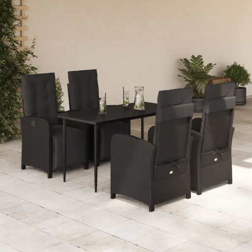 Conjunto de Jantar p/ Jardim c/ Almofadões Vime PE Preto (5 pcs)