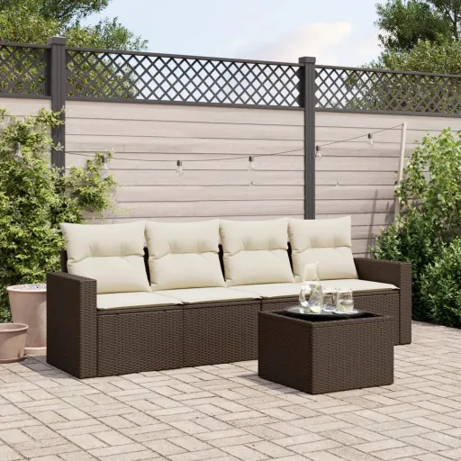 Conjunto Sofás p/ Jardim c/ Almofadões Vime PE Castanho (5 pcs)
