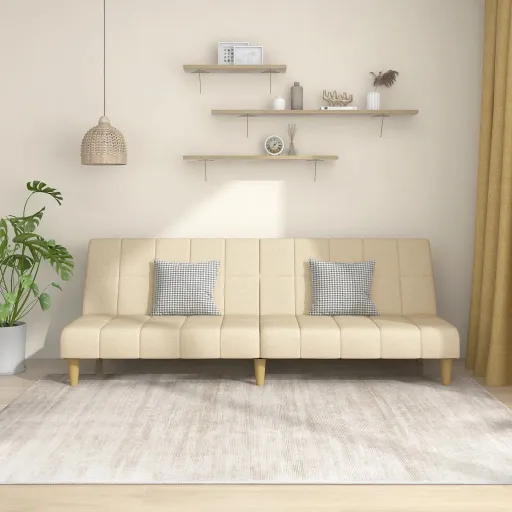 Sofá-Cama de 2 Lugares Tecido Cor Creme