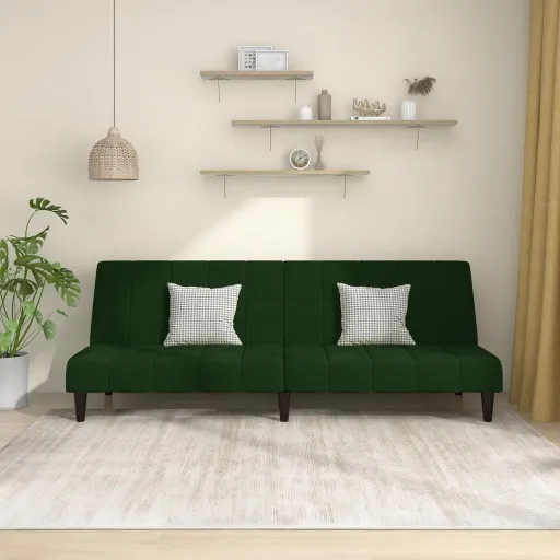 Sofá-Cama de 2 Lugares Veludo Verde-Escuro