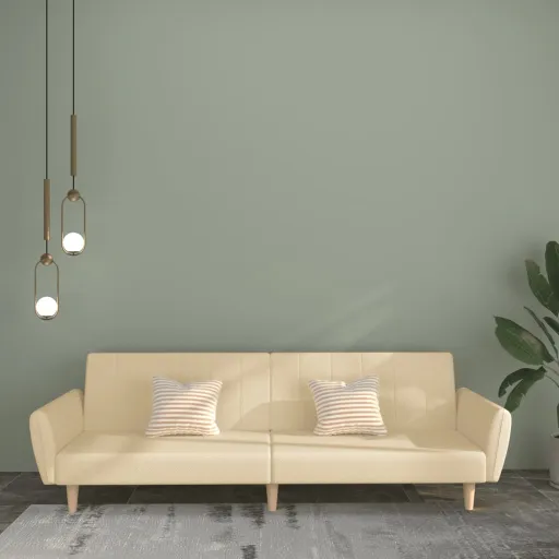 Sofá-Cama de 2 Lugares Tecido Cor Creme
