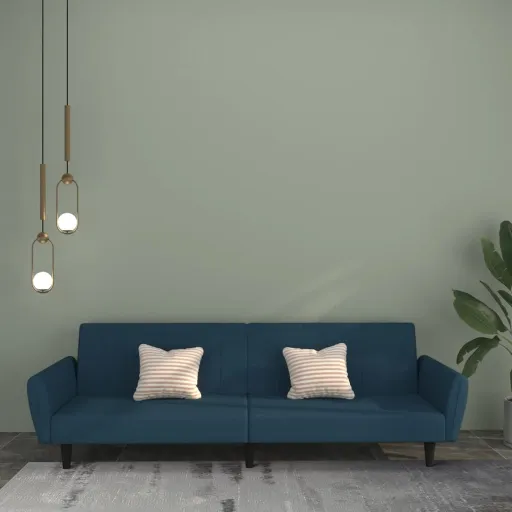 Sofá-Cama de 2 Lugares Veludo Azul