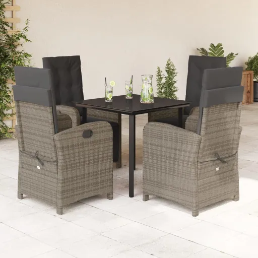 Conjunto de Jantar p/ Jardim c/ Almofadões Vime PE Cinza (5 pcs)