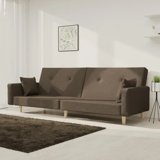Sofá-Cama 2 Lugares c/ Duas Almofadas Tecido Cinza-Acastanhado
