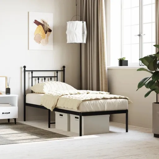 Estrutura de Cama Metal s/ Colchão c/ Cabeceira 75x190 cm Preto