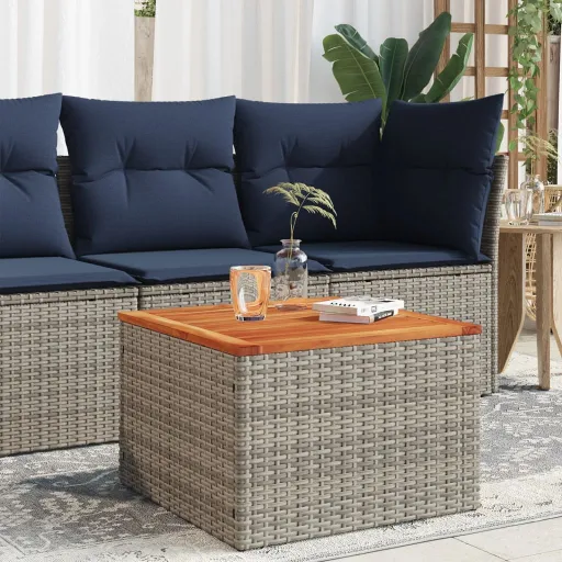 Mesa de Jardim 55x55x37 cm Vime PE e Madeira de Acácia Cinzento