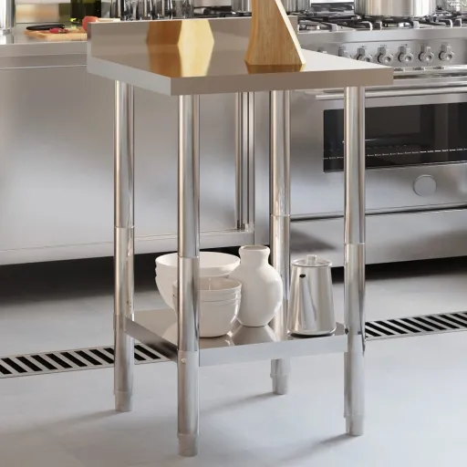Mesa Cozinha Rebordo Antissalpicos 55x55x93 cm Aço Inoxidável