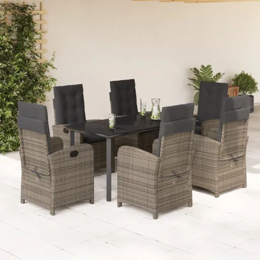 Conjunto de Jantar p/ Jardim c/ Almofadões Vime PE Cinza (7 pcs)