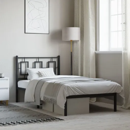 Estrutura de Cama com Cabeceira 90x190 cm Metal Preto