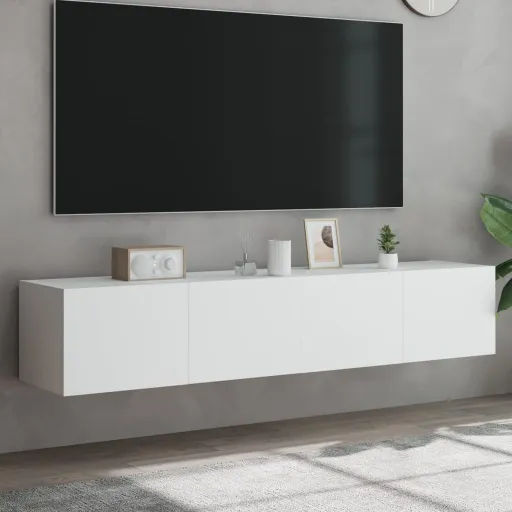 Móveis de Parede p/ TV com Luzes LED   80x35x31 cm Branco (2 pcs)