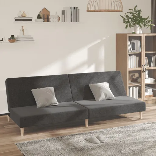Sofá-Cama de 2 Lugares Tecido Cinzento-Escuro