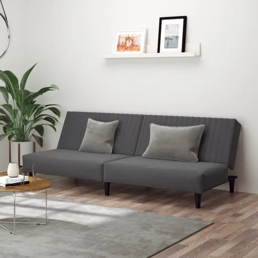Sofá-Cama de 2 Lugares Veludo Cinzento-Escuro