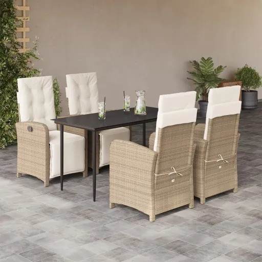 Conjunto de Jantar p/ Jardim com Almofadões Vime PE Bege (5 pcs)