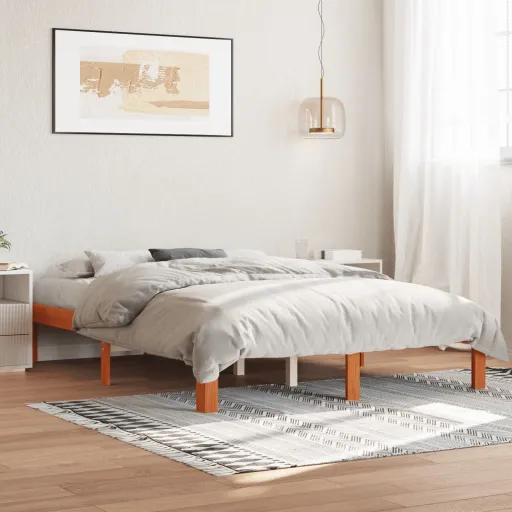 Cama Sem Colchão 135x190 cm Madeira Pinho Maciça Castanho-Mel