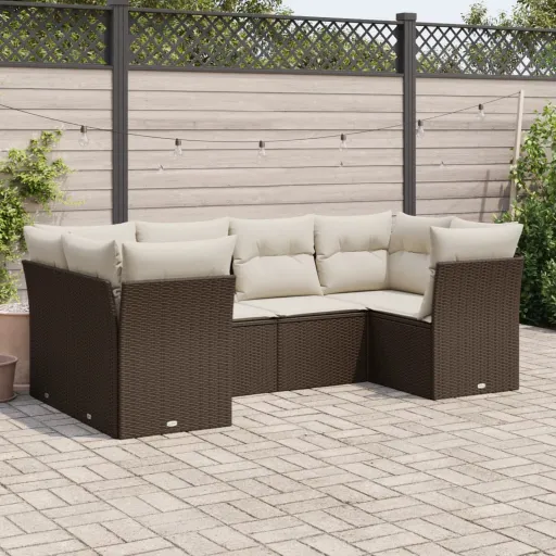 Conjunto de Sofás Jardim c/ Almofadões Vime PE Castanho (6 pcs)