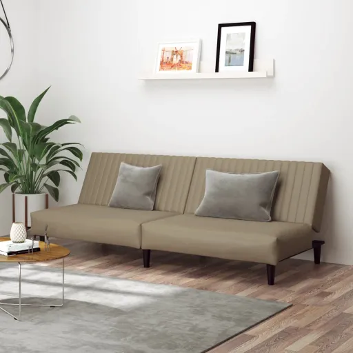 Sofá-Cama de 2 Lugares Couro Artificial Cappuccino